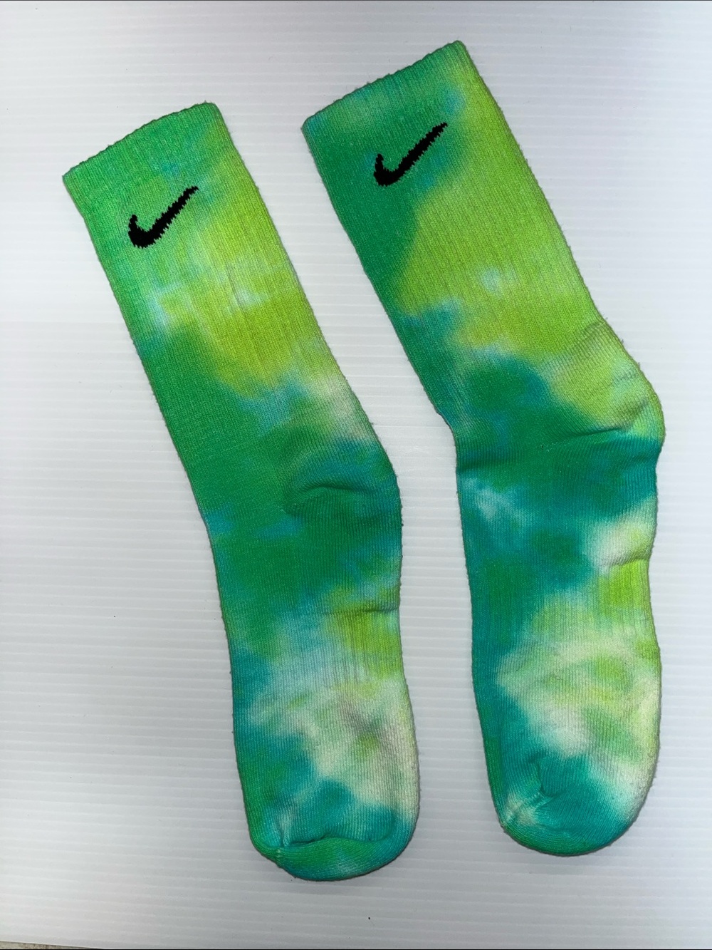 Nike Green & Teal Tie-Dye Crew Socks with Black Swoosh